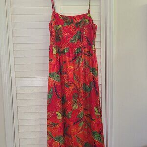 Rachel Zoe Dress Women's Orange Pink Floral Tropical Smocked Back Midi XL